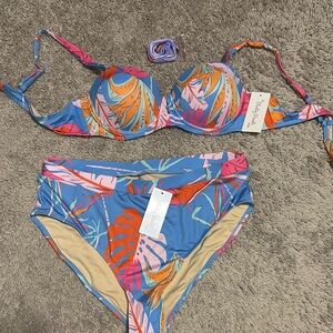 Tropical Blue and Pink Bikini Set